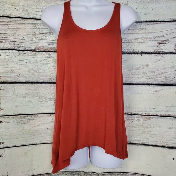Vanity Rust Orange Sleeveless Tank Top Women’s Size M High Low Racerback Stretch - Picture 1 of 6